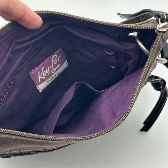 VTG FOSSIL Key-Per ZB4422 Quilted Floral Crossbody Bag Canvas Trim 10" - Picture 6 of 16